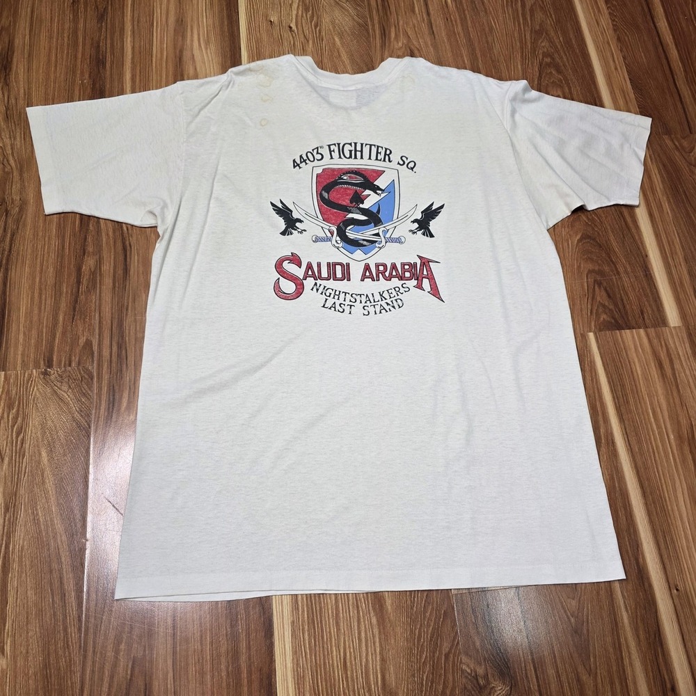 Vintage Hanes 50/50 Team Stealth Shirt Mens XL White Saudi‎ Arabia Air Force 90s